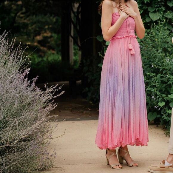 ROCOCO SAND Ombré Halter Maxi Dress Size Large Pink Purple Gold Dots - Picture 2 of 16